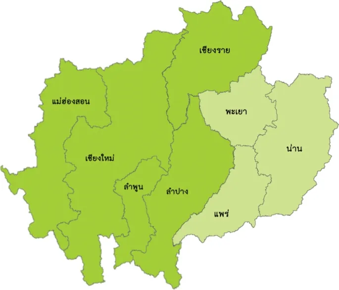 เชียงใหม่ เชียงราย แม่ฮ่องสอน ลำพูน ลำปาง พะเยา น่าน แพร่ อุตรดิตถ์